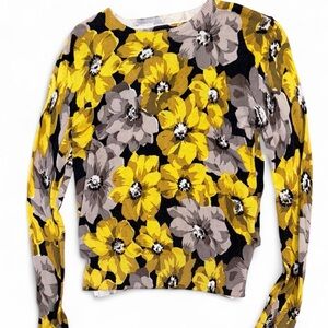 Who What Wear Yellow, Black & Gray Floral Knit Top